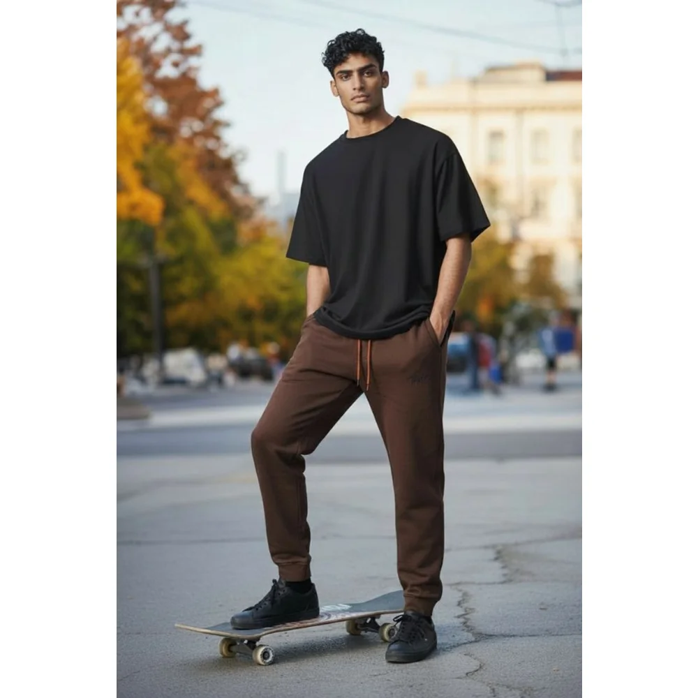 Tony Hawk Nice Weight Fleece Joggers Sweatpants w Back Zip Pocket in Dark Earth
